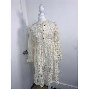 Sundance Floral Lace Long Sleeved Dress Cottage Victorian Button Natural Small